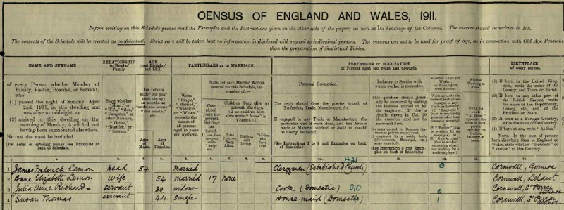 1911 Census return